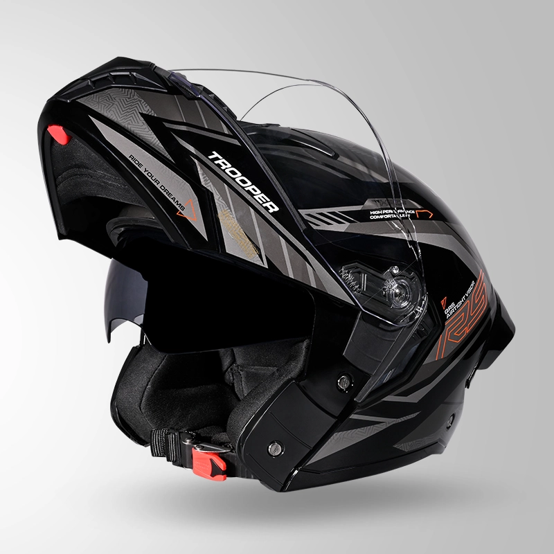 Studds Trooper Racer D4 Black Orange N4 Grey Flip Up Helmet (STRD4BON4G)