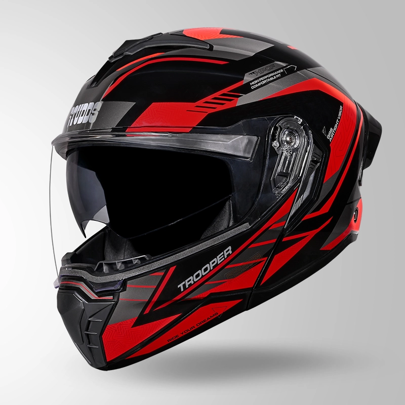 Studds Trooper D4 Black Red Flipup Helmet